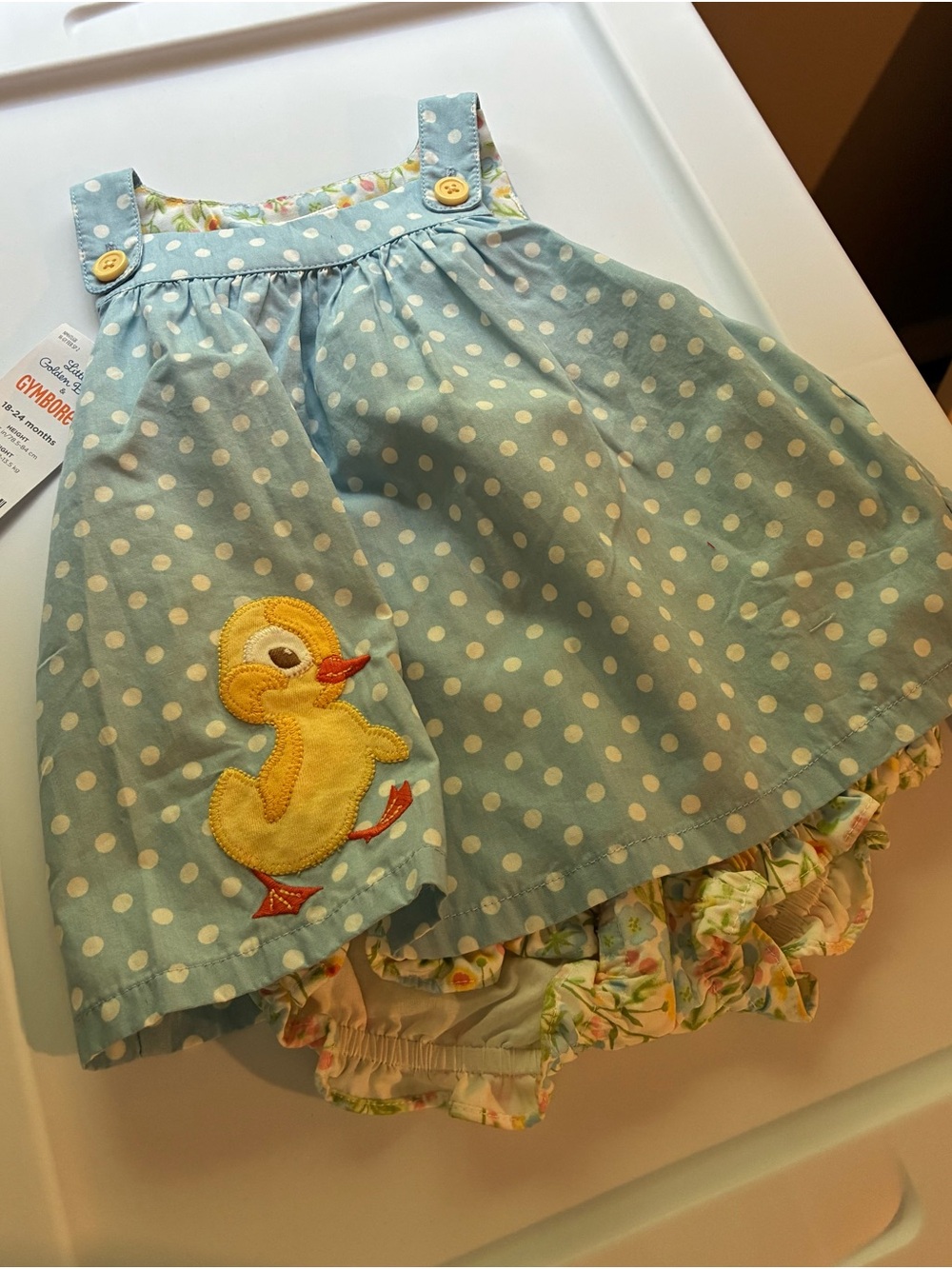 NWT Gymboree Light Blue Polka Dot Duck Sundress with Floral Bloomer